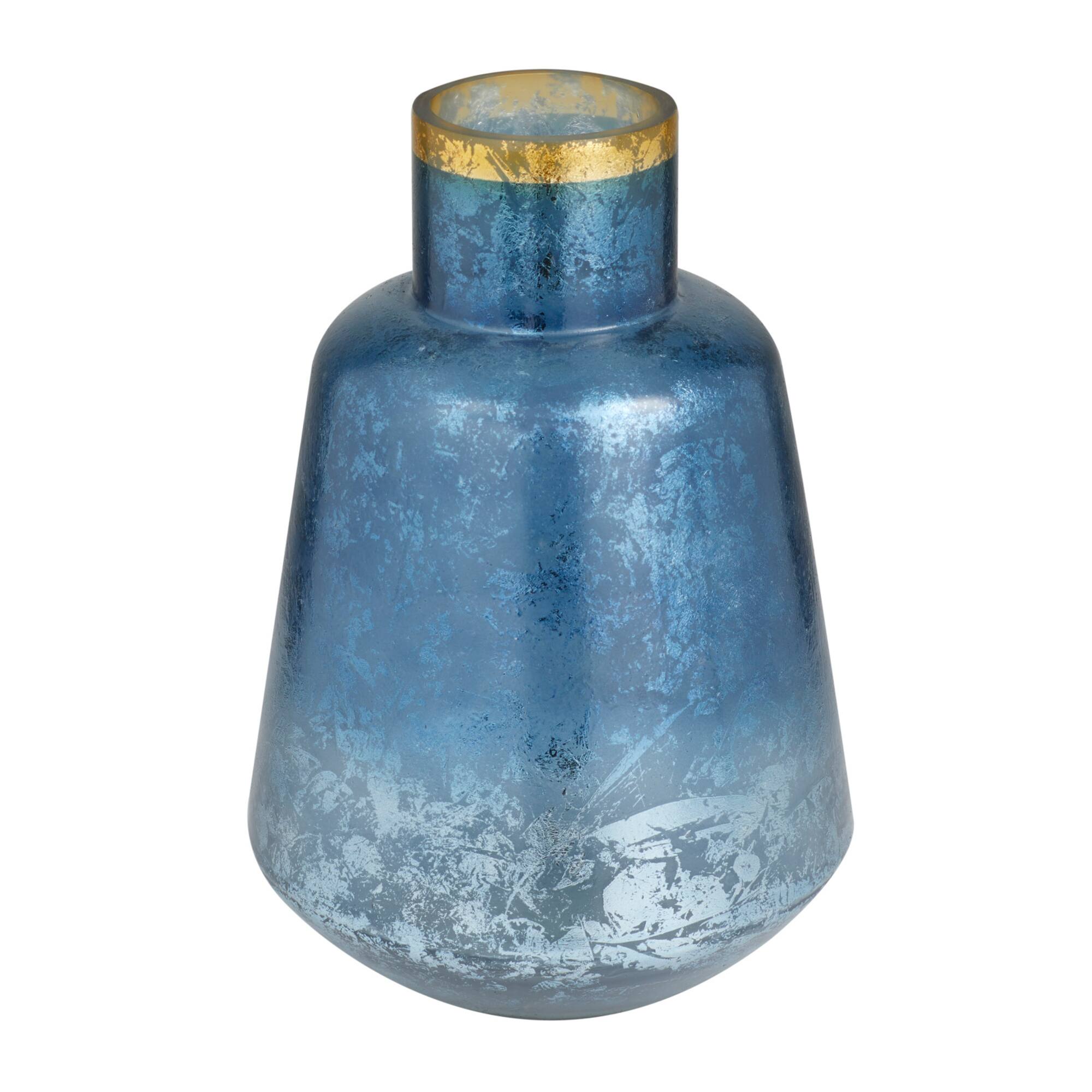 Blue Glass Coastal Vase, 14" x 10" x 10"